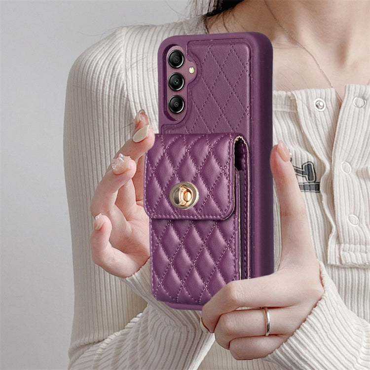 For Samsung Galaxy A14 4G / 5G Vertical Metal Buckle Wallet Rhombic Leather Phone Case