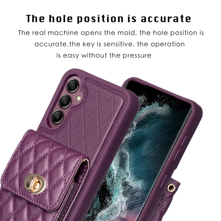 For Samsung Galaxy A14 4G / 5G Vertical Metal Buckle Wallet Rhombic Leather Phone Case