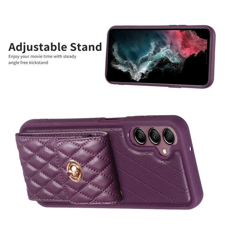For Samsung Galaxy A14 4G / 5G Vertical Metal Buckle Wallet Rhombic Leather Phone Case