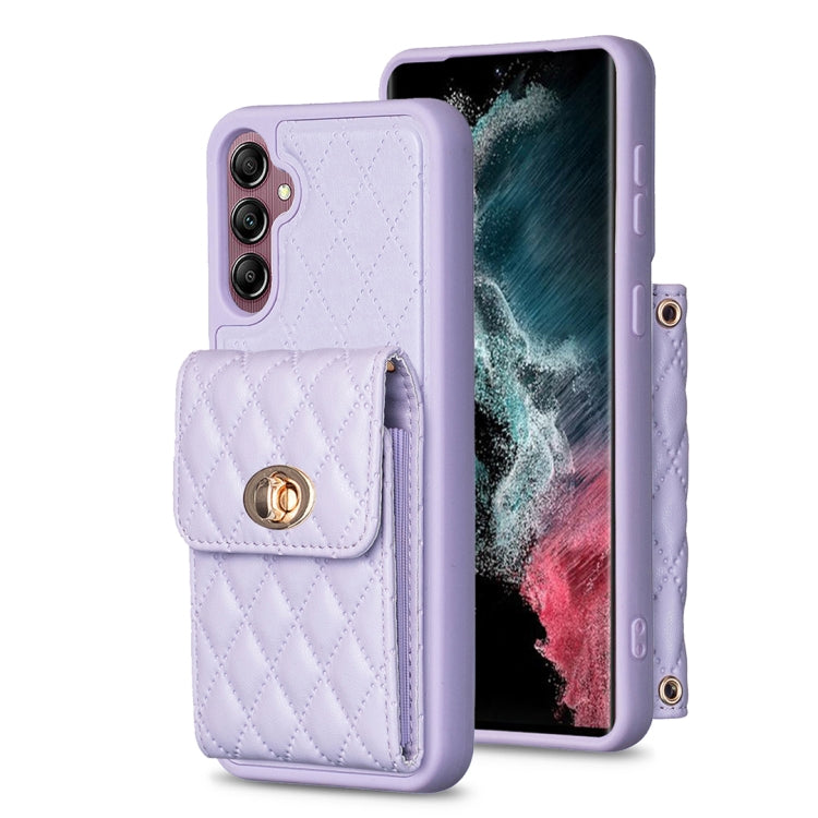 For Samsung Galaxy A14 4G / 5G Vertical Metal Buckle Wallet Rhombic Leather Phone Case