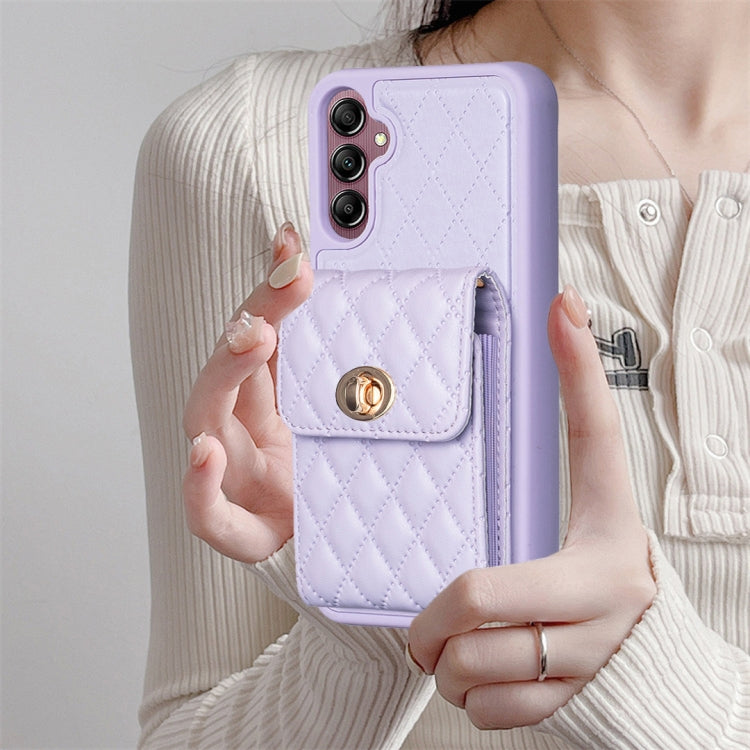 For Samsung Galaxy A14 4G / 5G Vertical Metal Buckle Wallet Rhombic Leather Phone Case