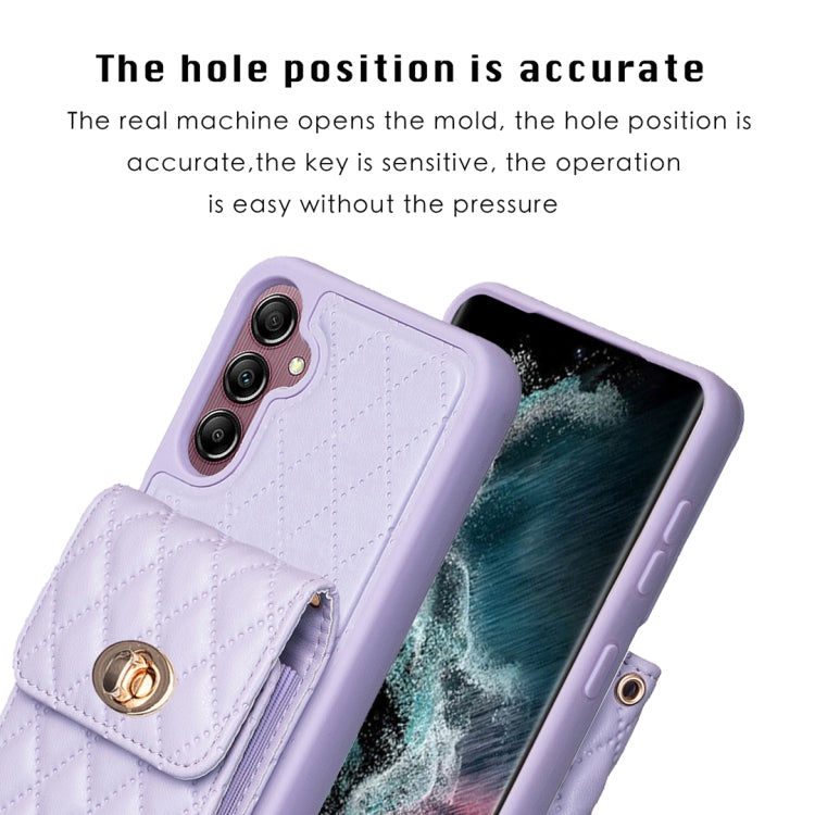 For Samsung Galaxy A14 4G / 5G Vertical Metal Buckle Wallet Rhombic Leather Phone Case