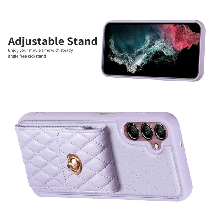 For Samsung Galaxy A14 4G / 5G Vertical Metal Buckle Wallet Rhombic Leather Phone Case