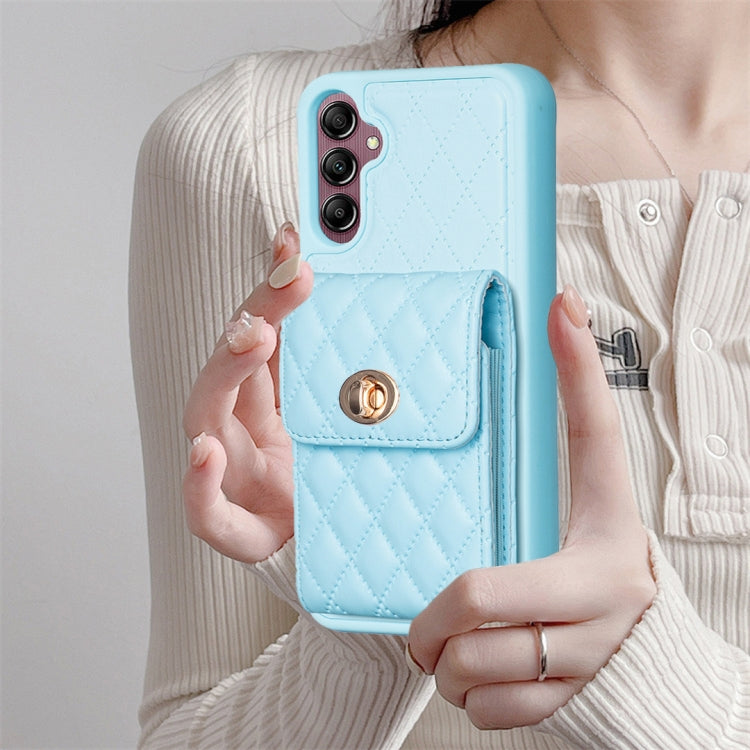 For Samsung Galaxy A14 4G / 5G Vertical Metal Buckle Wallet Rhombic Leather Phone Case