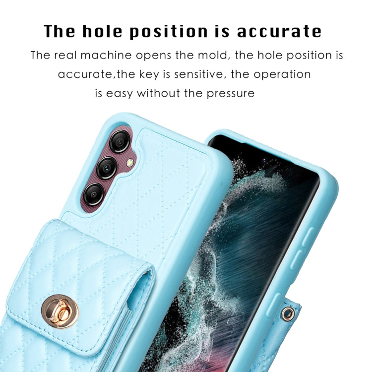 For Samsung Galaxy A14 4G / 5G Vertical Metal Buckle Wallet Rhombic Leather Phone Case