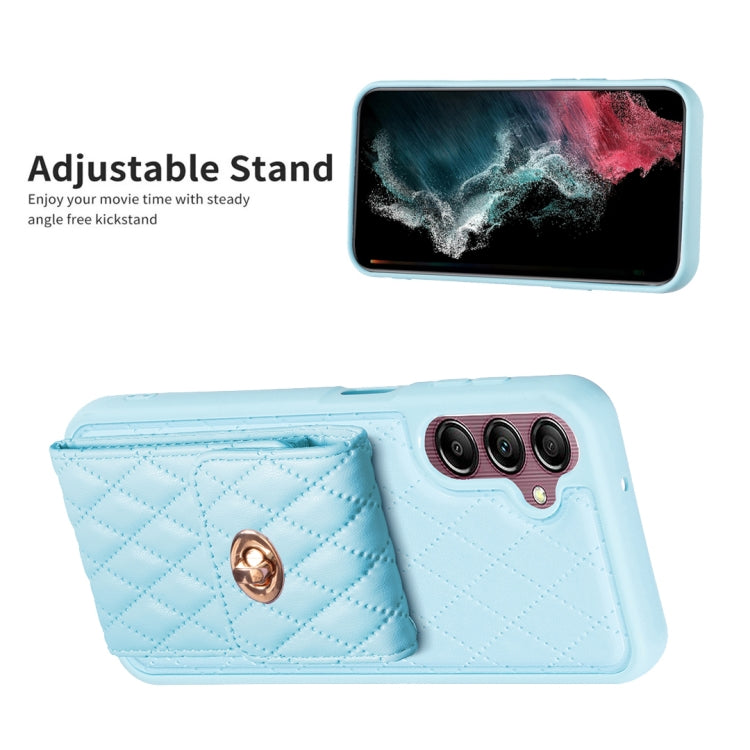 For Samsung Galaxy A14 4G / 5G Vertical Metal Buckle Wallet Rhombic Leather Phone Case