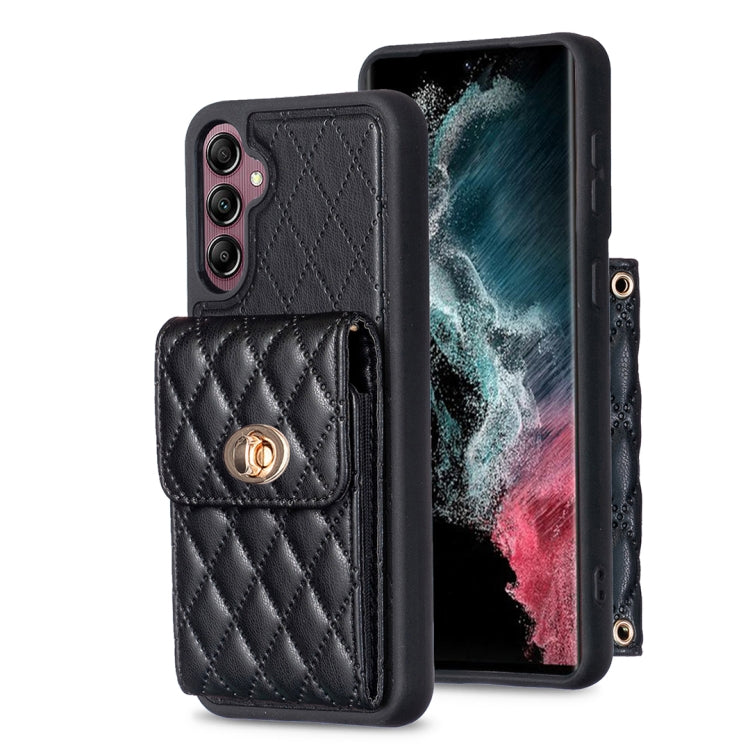 For Samsung Galaxy A14 4G / 5G Vertical Metal Buckle Wallet Rhombic Leather Phone Case