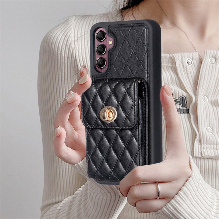 For Samsung Galaxy A14 4G / 5G Vertical Metal Buckle Wallet Rhombic Leather Phone Case