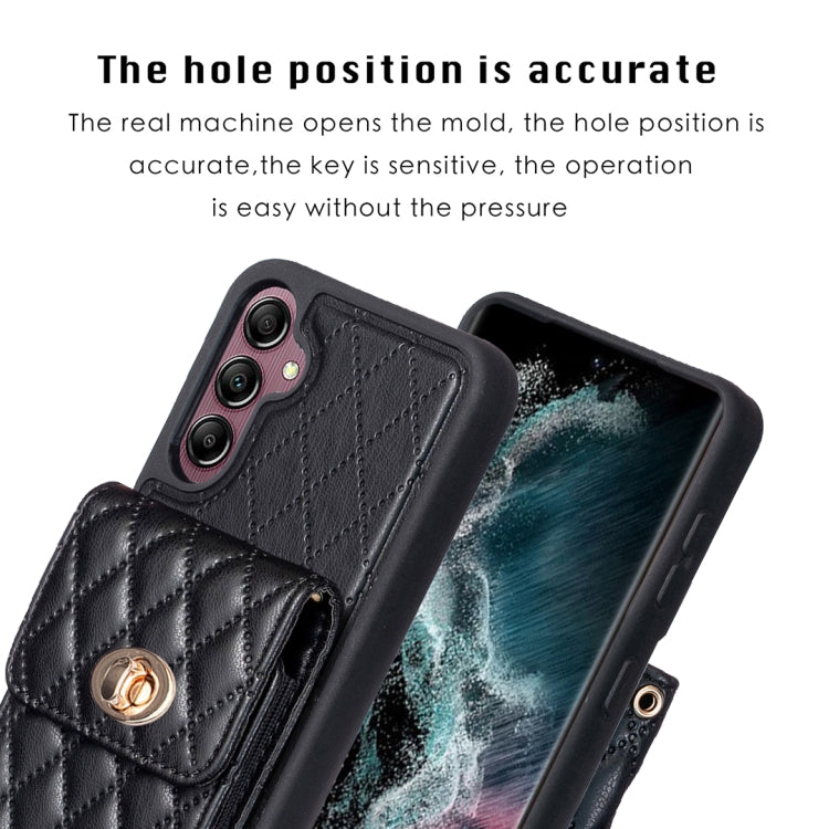For Samsung Galaxy A14 4G / 5G Vertical Metal Buckle Wallet Rhombic Leather Phone Case
