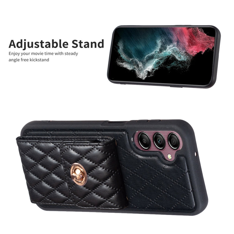 For Samsung Galaxy A14 4G / 5G Vertical Metal Buckle Wallet Rhombic Leather Phone Case