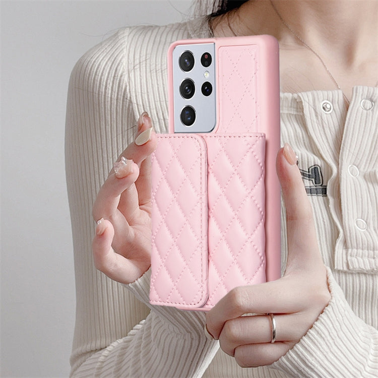 For Samsung Galaxy S21 Ultra 5G Horizontal Wallet Rhombic Leather Phone Case