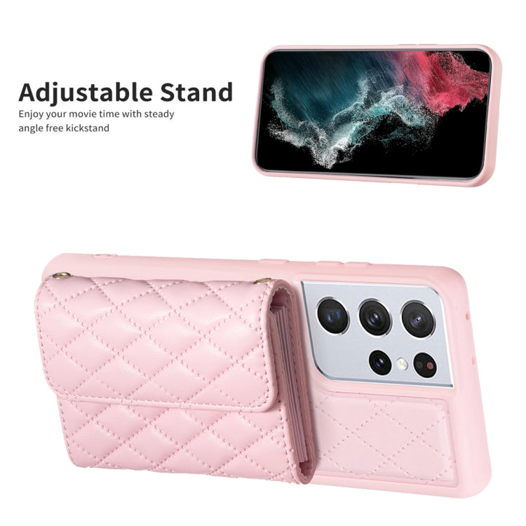 For Samsung Galaxy S21 Ultra 5G Horizontal Wallet Rhombic Leather Phone Case