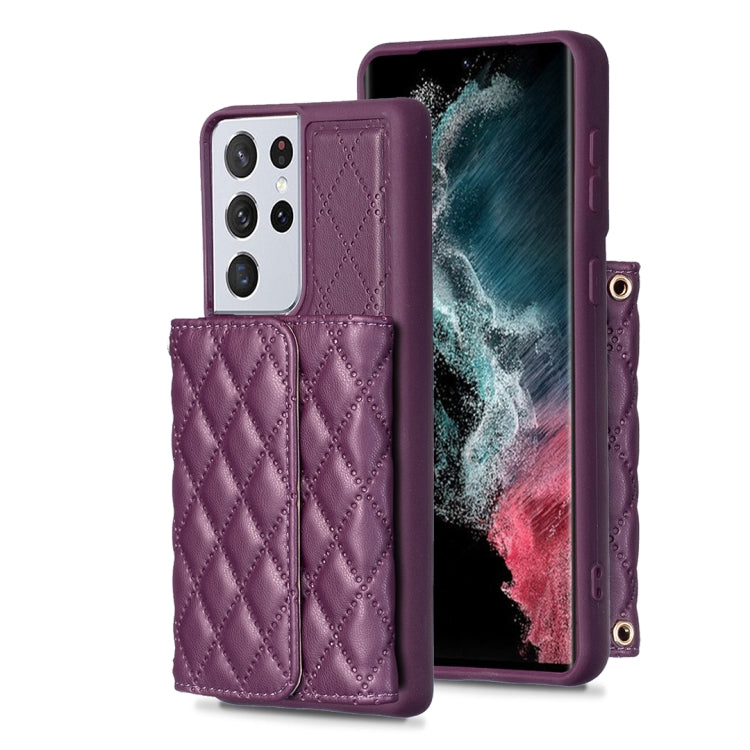 For Samsung Galaxy S21 Ultra 5G Horizontal Wallet Rhombic Leather Phone Case