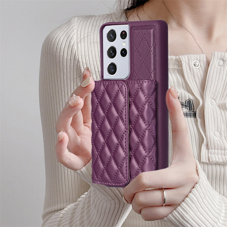 For Samsung Galaxy S21 Ultra 5G Horizontal Wallet Rhombic Leather Phone Case