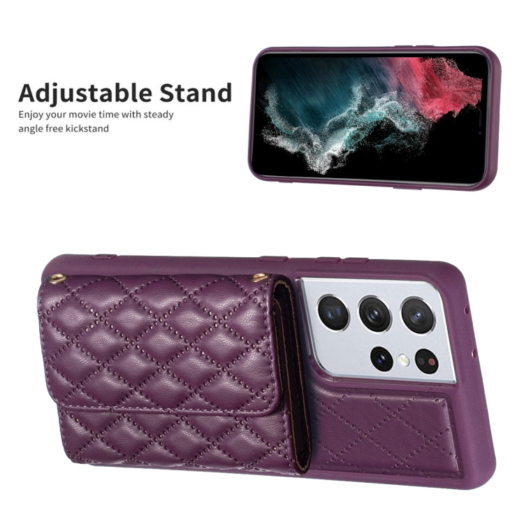 For Samsung Galaxy S21 Ultra 5G Horizontal Wallet Rhombic Leather Phone Case