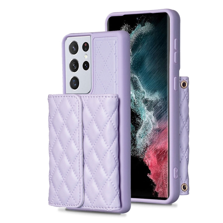 For Samsung Galaxy S21 Ultra 5G Horizontal Wallet Rhombic Leather Phone Case