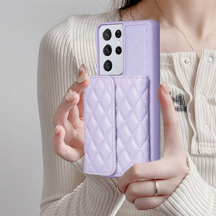For Samsung Galaxy S21 Ultra 5G Horizontal Wallet Rhombic Leather Phone Case