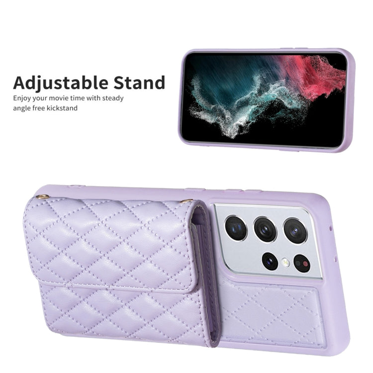 For Samsung Galaxy S21 Ultra 5G Horizontal Wallet Rhombic Leather Phone Case