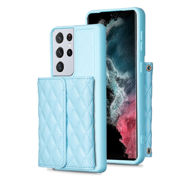 For Samsung Galaxy S21 Ultra 5G Horizontal Wallet Rhombic Leather Phone Case