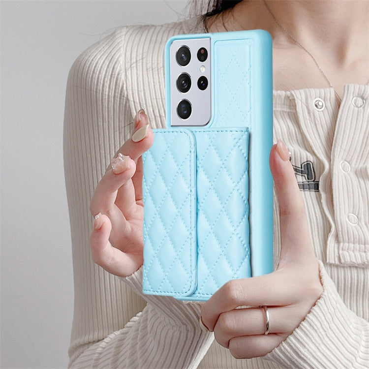 For Samsung Galaxy S21 Ultra 5G Horizontal Wallet Rhombic Leather Phone Case