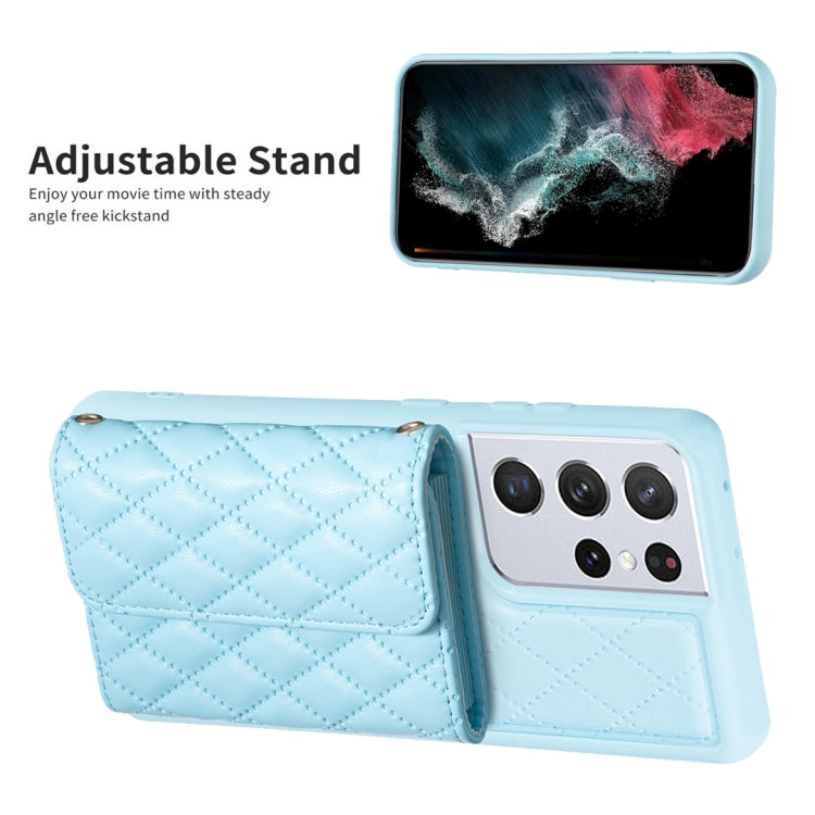 For Samsung Galaxy S21 Ultra 5G Horizontal Wallet Rhombic Leather Phone Case