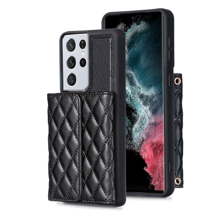 For Samsung Galaxy S21 Ultra 5G Horizontal Wallet Rhombic Leather Phone Case