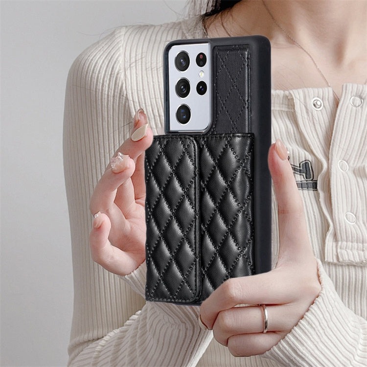 For Samsung Galaxy S21 Ultra 5G Horizontal Wallet Rhombic Leather Phone Case