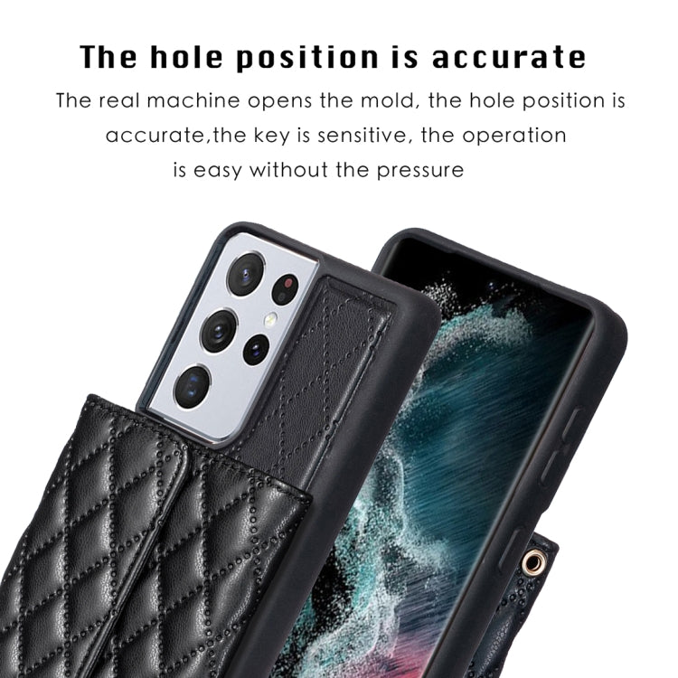 For Samsung Galaxy S21 Ultra 5G Horizontal Wallet Rhombic Leather Phone Case