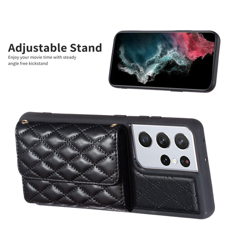 For Samsung Galaxy S21 Ultra 5G Horizontal Wallet Rhombic Leather Phone Case