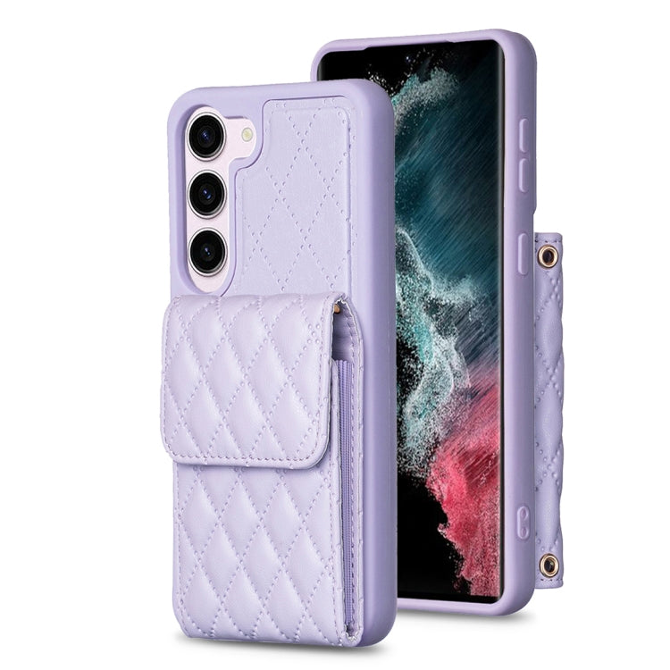 For Samsung Galaxy S23 5G Vertical Wallet Rhombic Leather Phone Case