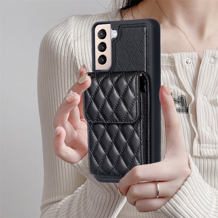 For Samsung Galaxy S21+ 5G Vertical Wallet Rhombic Leather Phone Case