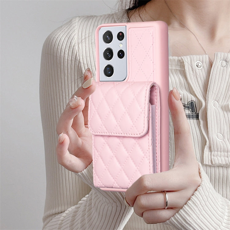 For Samsung Galaxy S21 Ultra 5G Vertical Wallet Rhombic Leather Phone Case