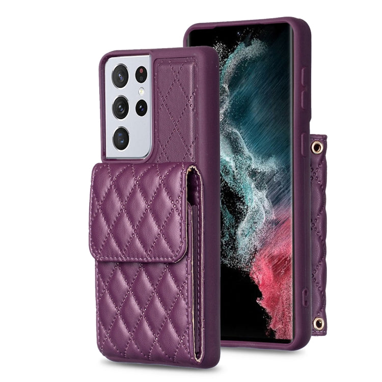 For Samsung Galaxy S21 Ultra 5G Vertical Wallet Rhombic Leather Phone Case