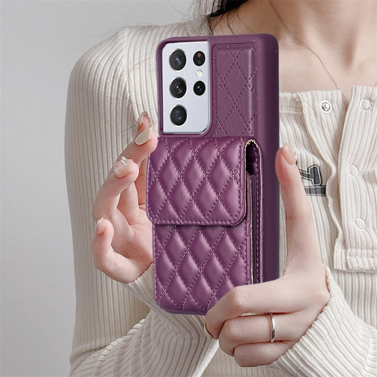 For Samsung Galaxy S21 Ultra 5G Vertical Wallet Rhombic Leather Phone Case
