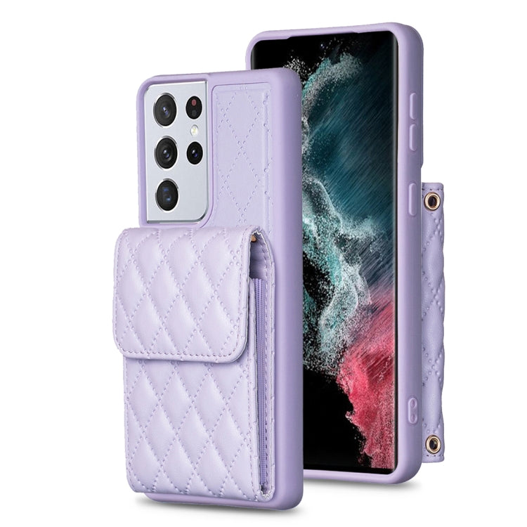 For Samsung Galaxy S21 Ultra 5G Vertical Wallet Rhombic Leather Phone Case
