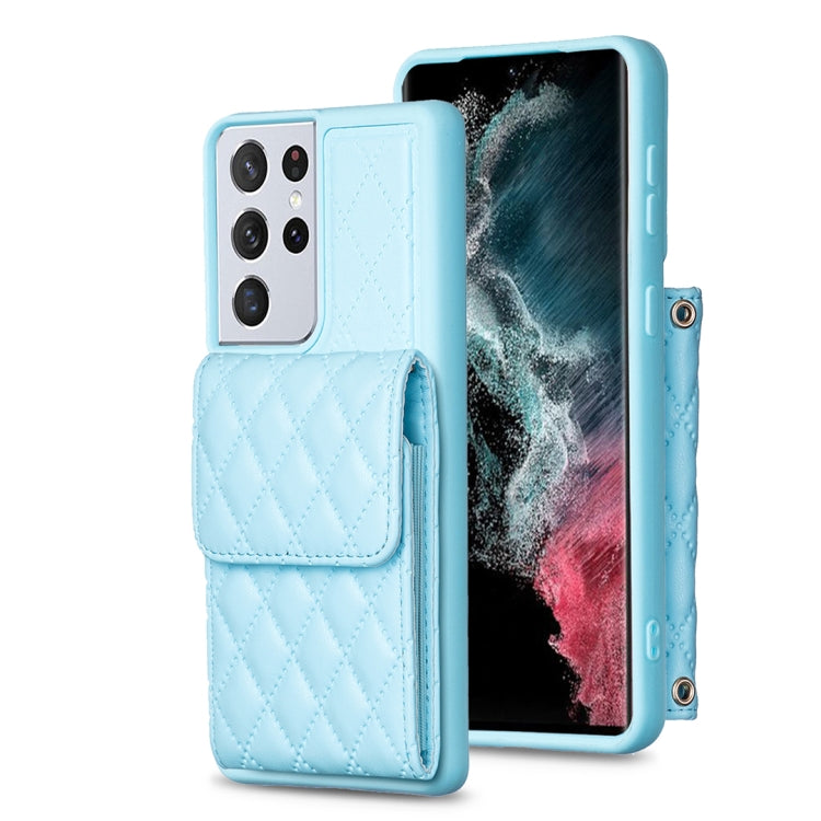 For Samsung Galaxy S21 Ultra 5G Vertical Wallet Rhombic Leather Phone Case