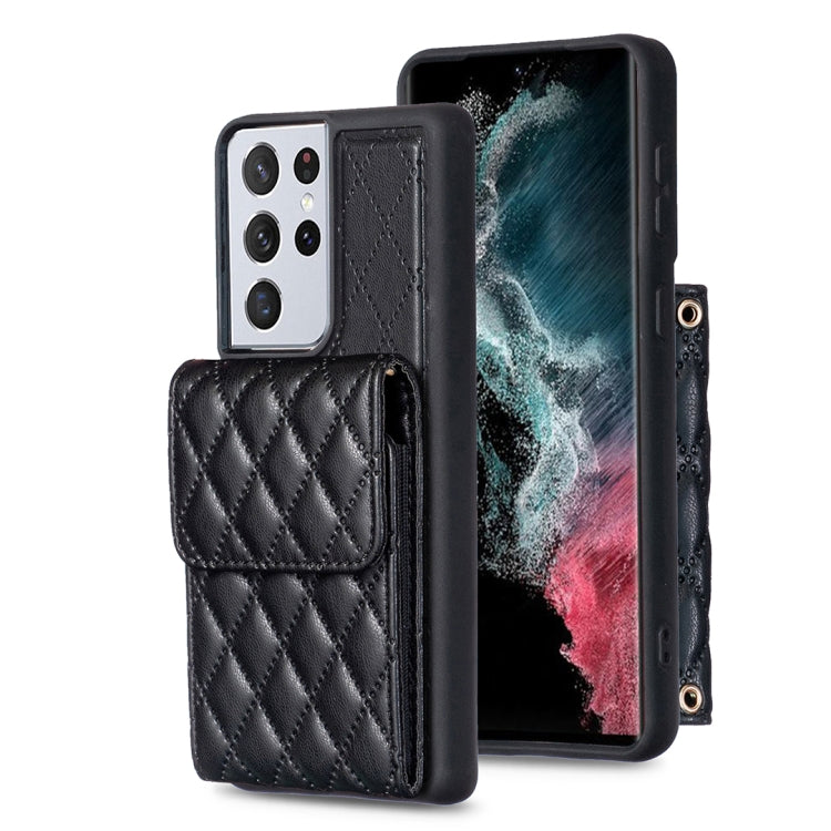 For Samsung Galaxy S21 Ultra 5G Vertical Wallet Rhombic Leather Phone Case