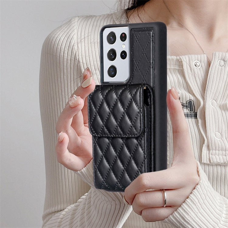 For Samsung Galaxy S21 Ultra 5G Vertical Wallet Rhombic Leather Phone Case