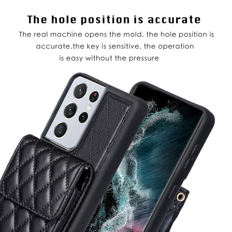 For Samsung Galaxy S21 Ultra 5G Vertical Wallet Rhombic Leather Phone Case
