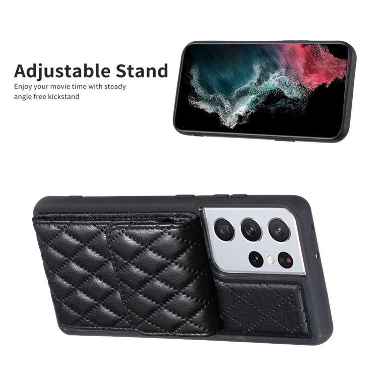 For Samsung Galaxy S21 Ultra 5G Vertical Wallet Rhombic Leather Phone Case