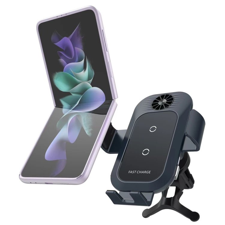For Samsung Galaxy Z Flip4 / 3 C35 Fan Cooling Dual Coil Car Phone Holder Wireless Charger