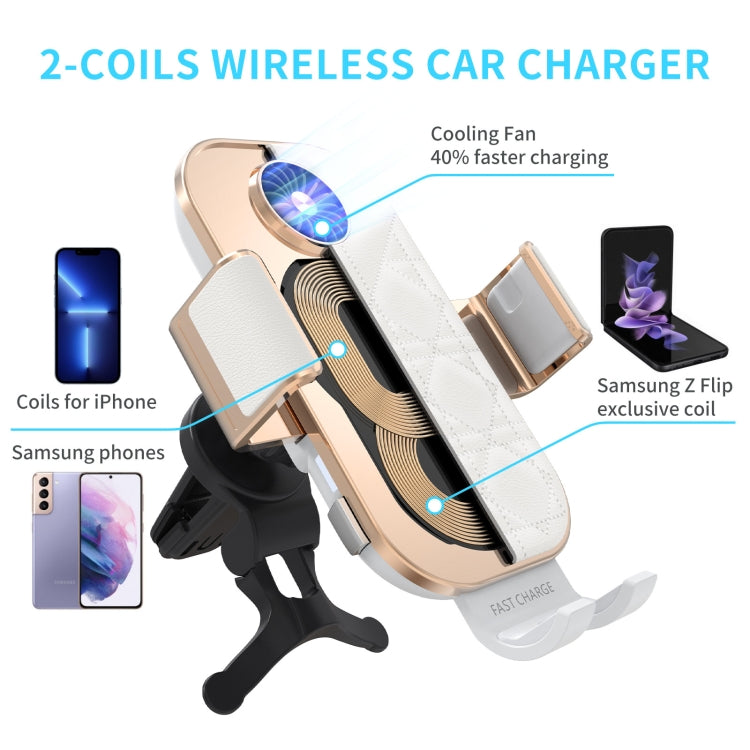 For Samsung Galaxy Z Flip4 / 3 C38 Fan Cooling Dual Coil Car Phone Holder Wireless Charger