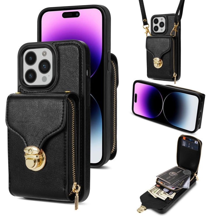 For iPhone 14 Pro Max Zipper Hardware Card Wallet Phone Case
