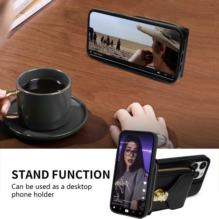 For iPhone 14 Pro Max Zipper Hardware Card Wallet Phone Case