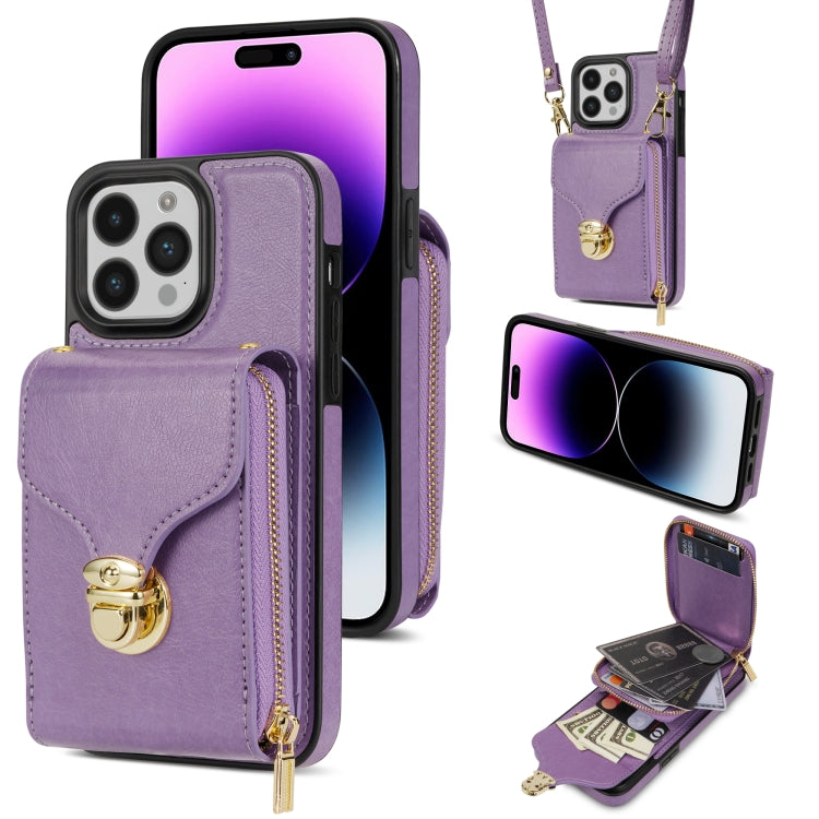 For iPhone 14 Pro Max Zipper Hardware Card Wallet Phone Case
