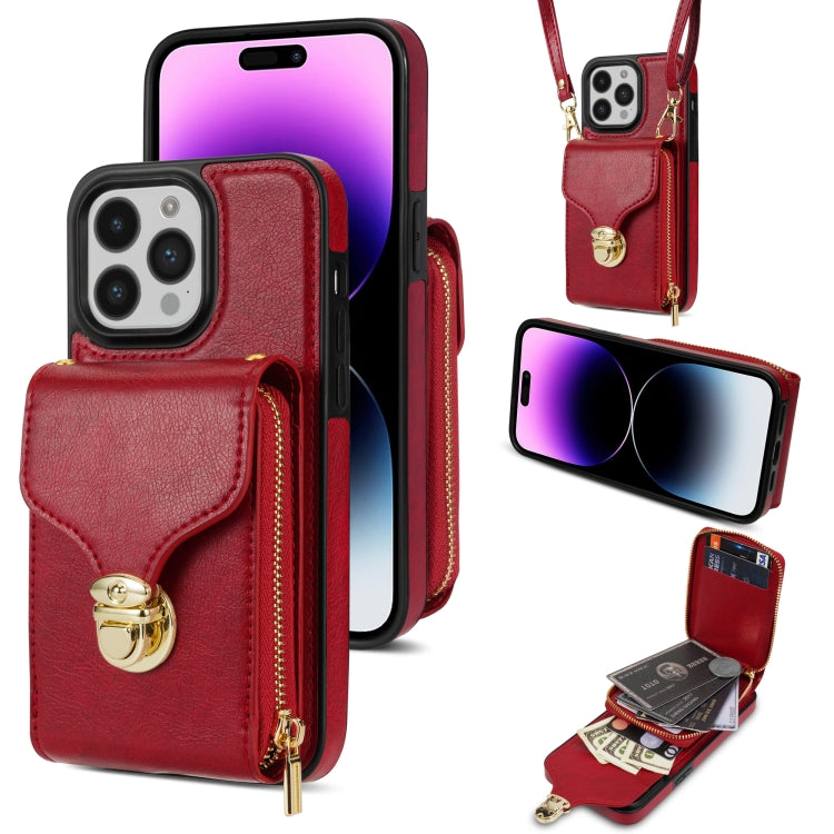 For iPhone 14 Pro Zipper Hardware Card Wallet Phone Case
