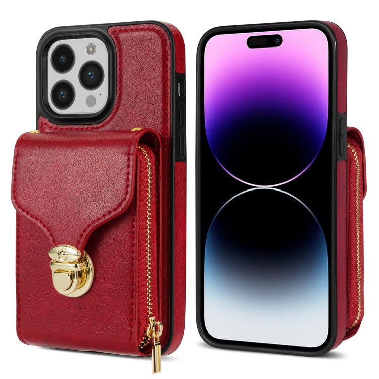 For iPhone 14 Pro Zipper Hardware Card Wallet Phone Case