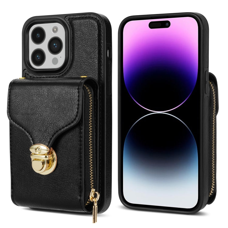 For iPhone 14 Pro Zipper Hardware Card Wallet Phone Case
