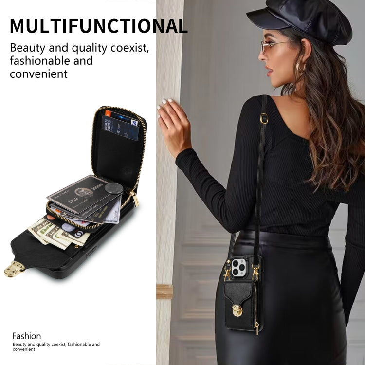 For iPhone 14 Pro Zipper Hardware Card Wallet Phone Case