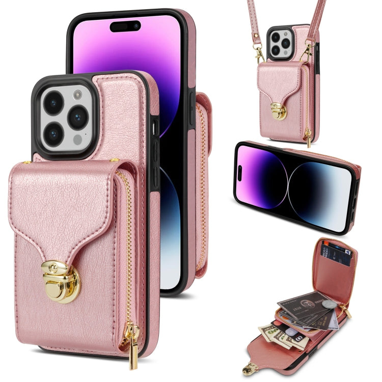 For iPhone 14 Pro Zipper Hardware Card Wallet Phone Case